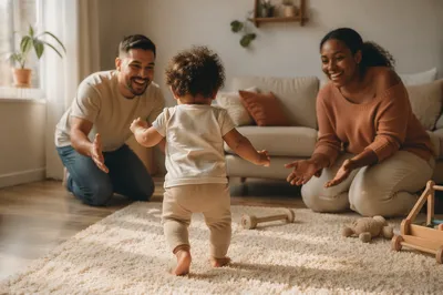 Toddler Taking First Steps at Home