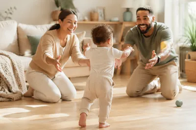 Toddler Taking First Steps at Home
