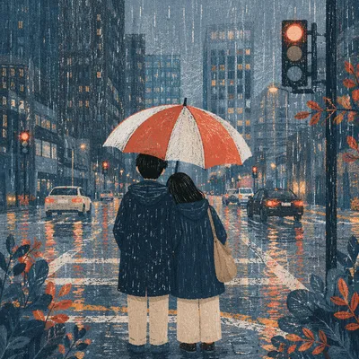 Kindness Under One Umbrella in Rain