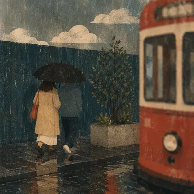 Kindness Under Umbrella on Rainy City Street