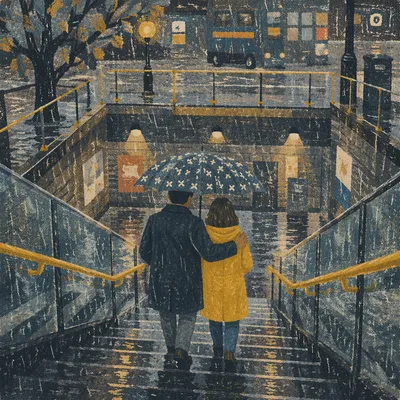 Kindness Under One Umbrella in Rain