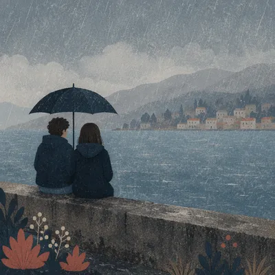 Kindness Under Umbrella by Rainy Bay