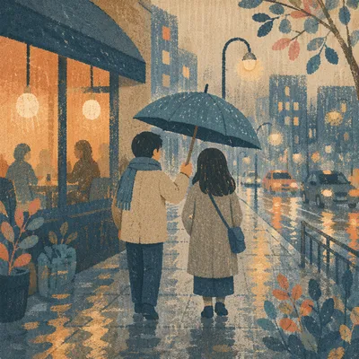 Kindness Under Umbrella in Gentle Rain