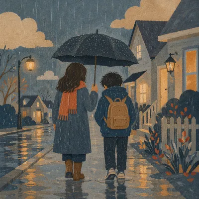 Kindness Shared Under a Rainy Umbrella