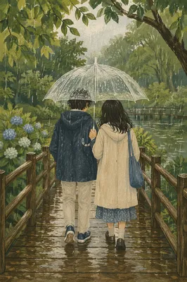 Kind Companions Sharing Umbrella in Rain