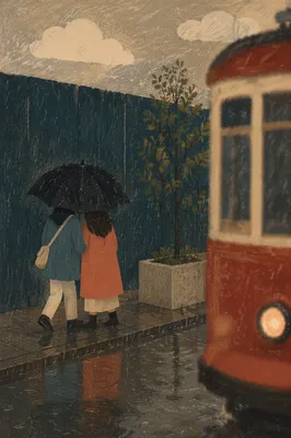 Kindness Under Umbrella on Rainy Street