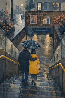 Kindness Under One Umbrella in Rain