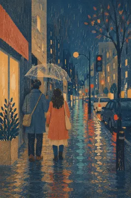 Kindness Under an Umbrella on Rainy Night