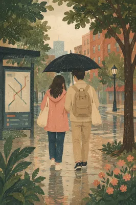 Kindness Shared Under a Rainy Umbrella