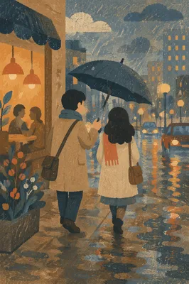 Kindness in Rain Under Shared Umbrella
