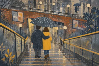 Kindness Under One Umbrella in Rain