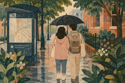 Kindness Under One Umbrella in Rain
