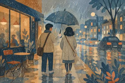 Kindness Under One Umbrella in Rain