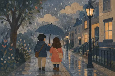 Kindness in Rainy Evening Walk