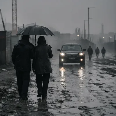 Sharing an Umbrella on a Rainy Road