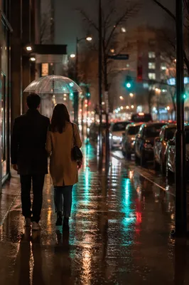 Kindness Under a Clear Umbrella at Night