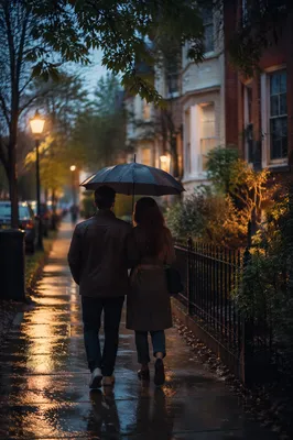 Kindness Under One Umbrella at Dusk