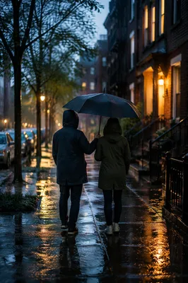 Kindness Under an Umbrella in Evening Rain