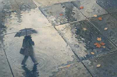 Rainy Street Puddle Umbrella Reflection