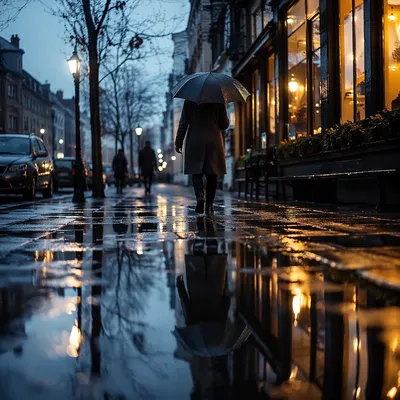 Quiet Rainy Street Walk Reflection Scene