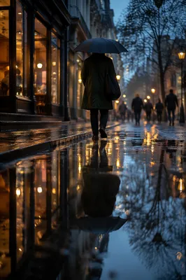 Umbrella Walk on Rainy Evening Street