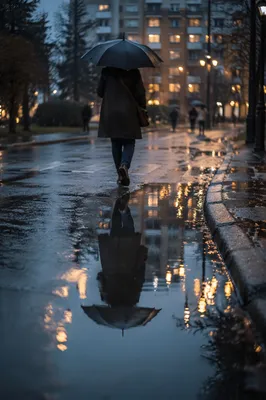 Solitary Umbrella Walk on Rainy Street