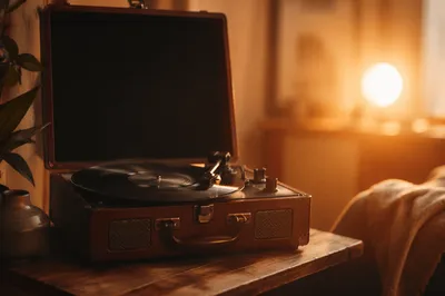 Retro Turntable in Warm Evening Light