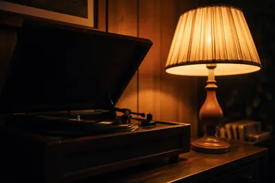Warm Retro Vinyl Turntable Evening Scene