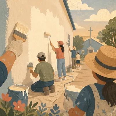 Volunteers Painting Chapel Wall Together