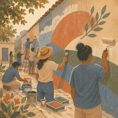 Volunteers Painting Hopeful Community Wall