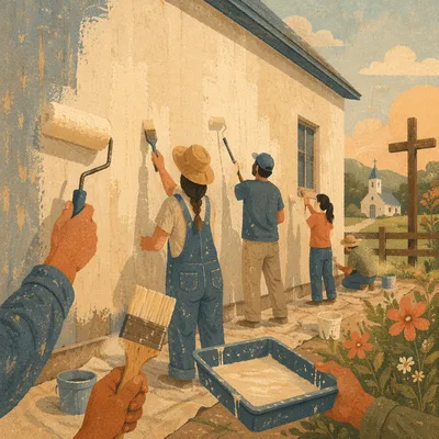 Volunteers Painting Chapel Community Wall Together