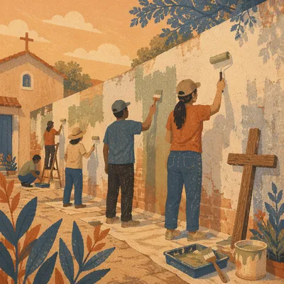 Volunteers Painting Chapel Community Wall Together