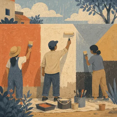 Community Volunteers Painting a Hopeful Neighborhood Wall