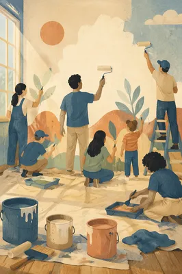 Faith Volunteers Painting Community Wall Together