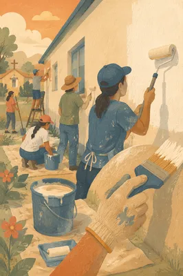 Volunteers Painting Chapel Wall Together