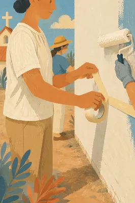 Church Volunteers Painting Community Wall Together