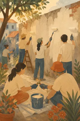 Christian Volunteers Painting a Community Wall