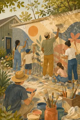Volunteers Painting a Hopeful Community Mural