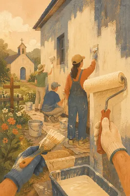 Volunteers Painting Chapel Community Wall