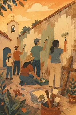 Volunteers Renew Chapel Wall Together