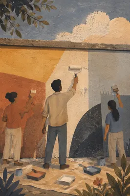 Volunteers Painting a Hopeful Community Wall