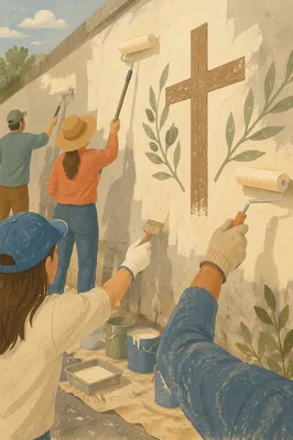 Church Volunteers Painting Hopeful Community Mural