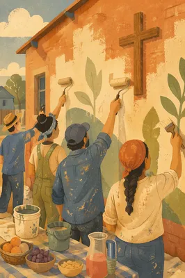 Volunteers Painting Fellowship Hall Wall