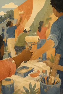 Volunteers Painting Community Wall in Hopeful Fellowship