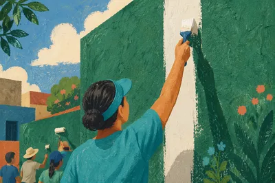 Community Volunteers Painting a Neighborhood Wall