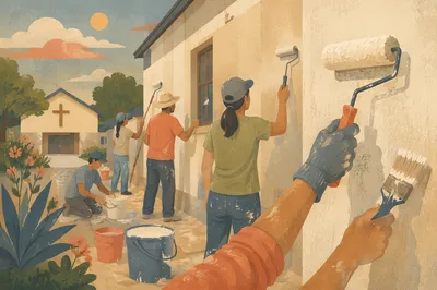 Volunteers Painting Chapel Wall Together