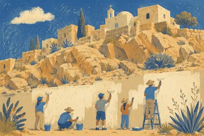 Volunteers Painting Desert Community Wall