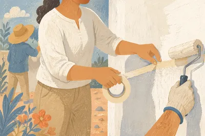 Church Volunteers Painting Community Wall Together
