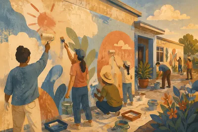 Volunteers Painting Hopeful Community Mural