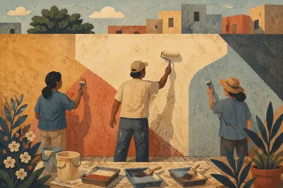 Volunteers Painting a Hopeful Community Wall